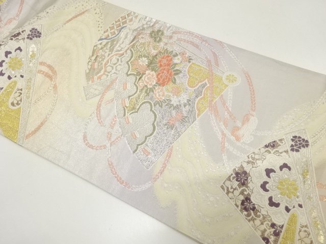JAPANESE KIMONO / ANTIQUE FUKURO OBI / SILK / WOVEN FLORAL CART